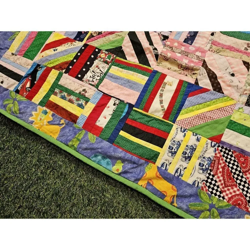 Vintage Handmade Scrappy Crazy Quilt Disney Mickey Mouse Characters 56